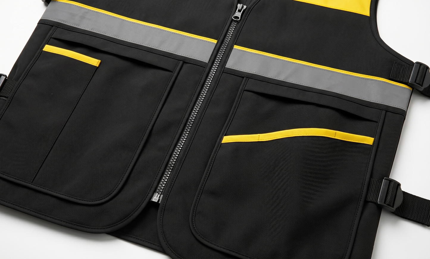 High-Visibility Safety Vest - Front Zipper and Pocket Detail